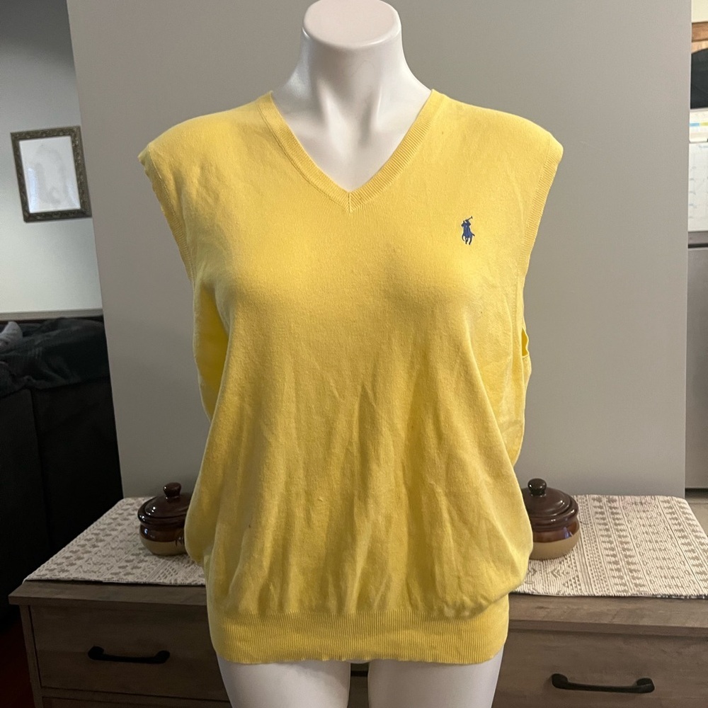 Polo by Ralph Lauren yellow vneck 100% Pima cotton sweater vest - Picture 2 of 4